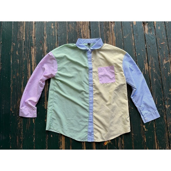 Seasty Tops - Seasty Womens Colorblock Striped Button Down Shirt Pastel m color block